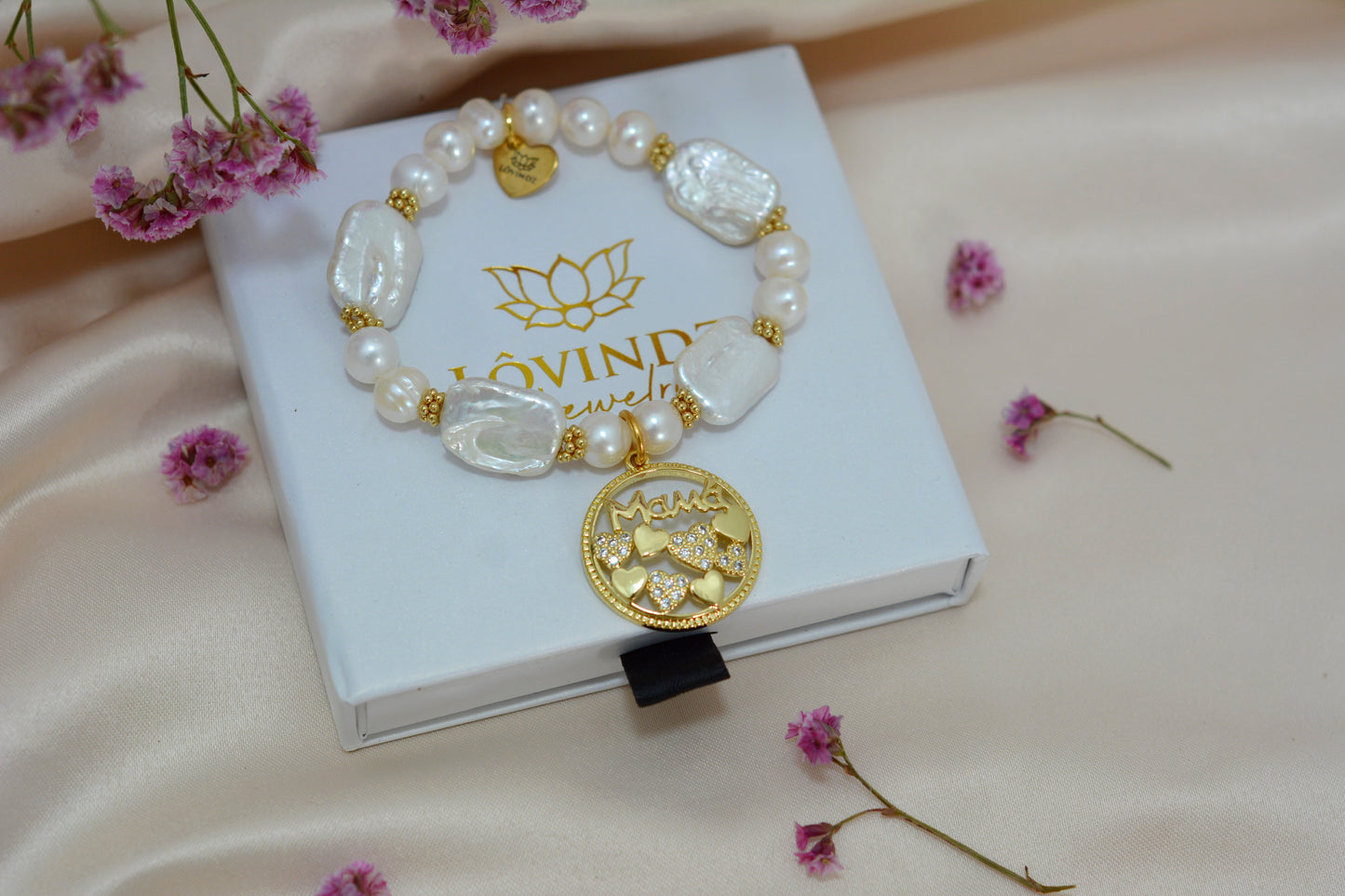 Pulsera mamá, perla Keshi