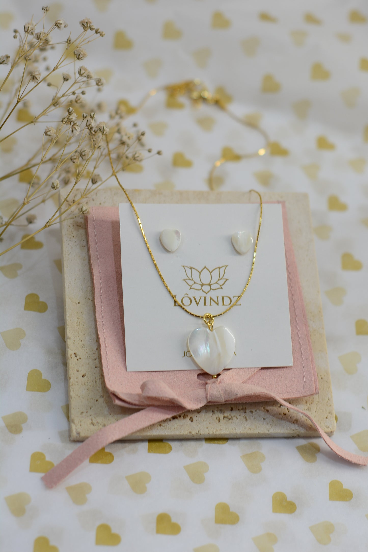 Set de corazón de madre perla