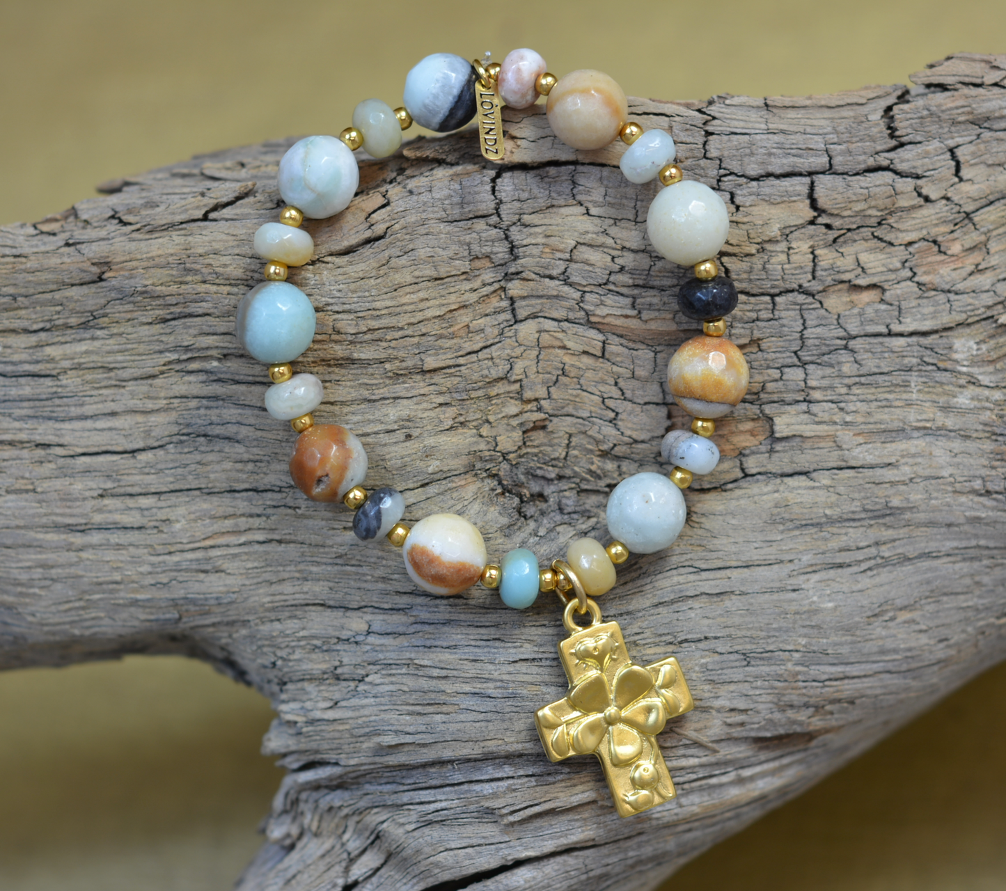 Pulsera cruz piedra amazonita