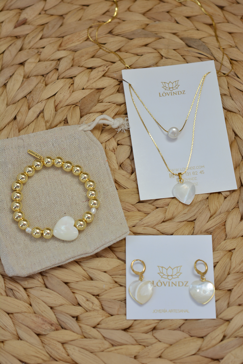 Set corazón madre perla