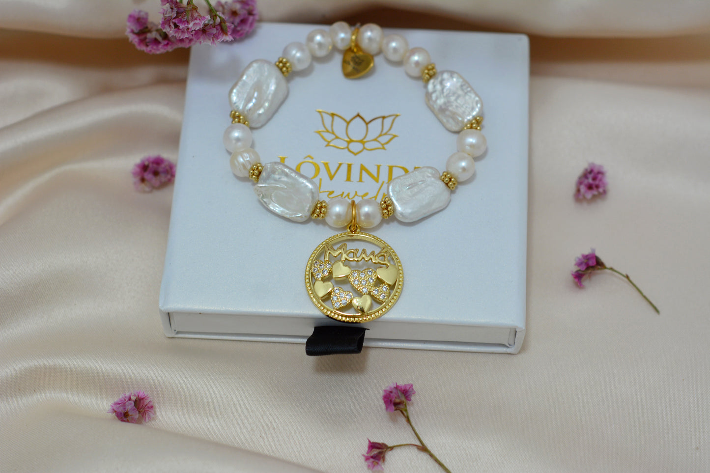 Pulsera mamá, perla Keshi