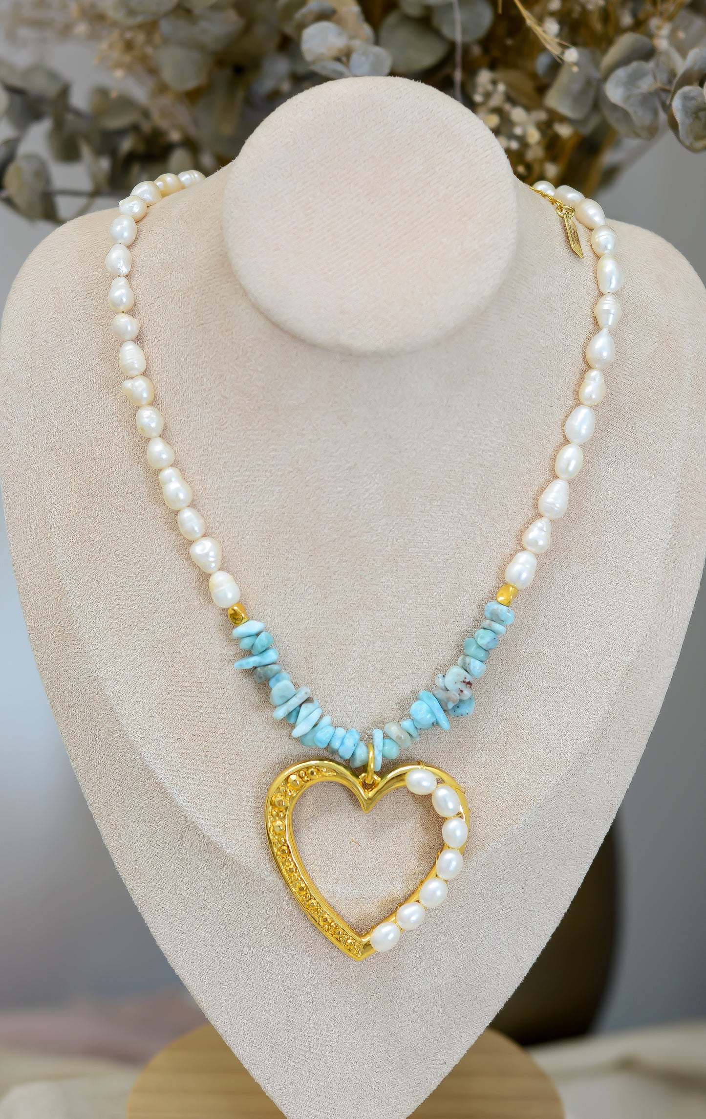 Collar larimar, corazón