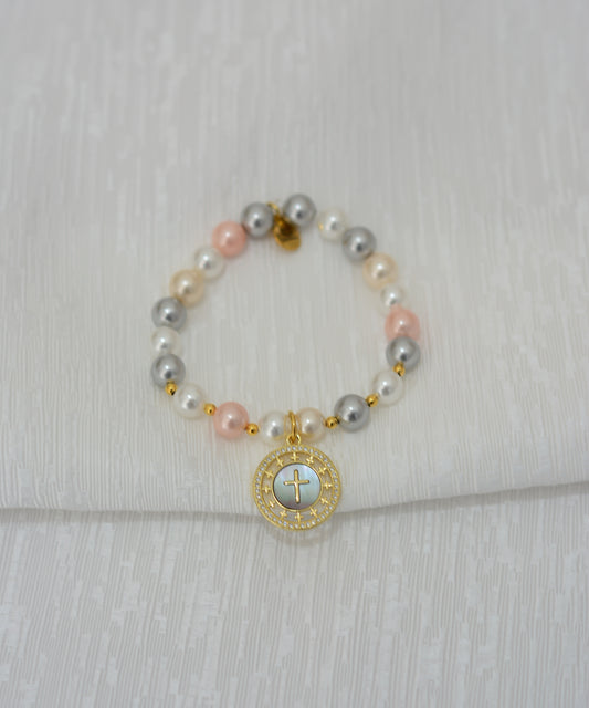 Pulsera cruz y madre perla