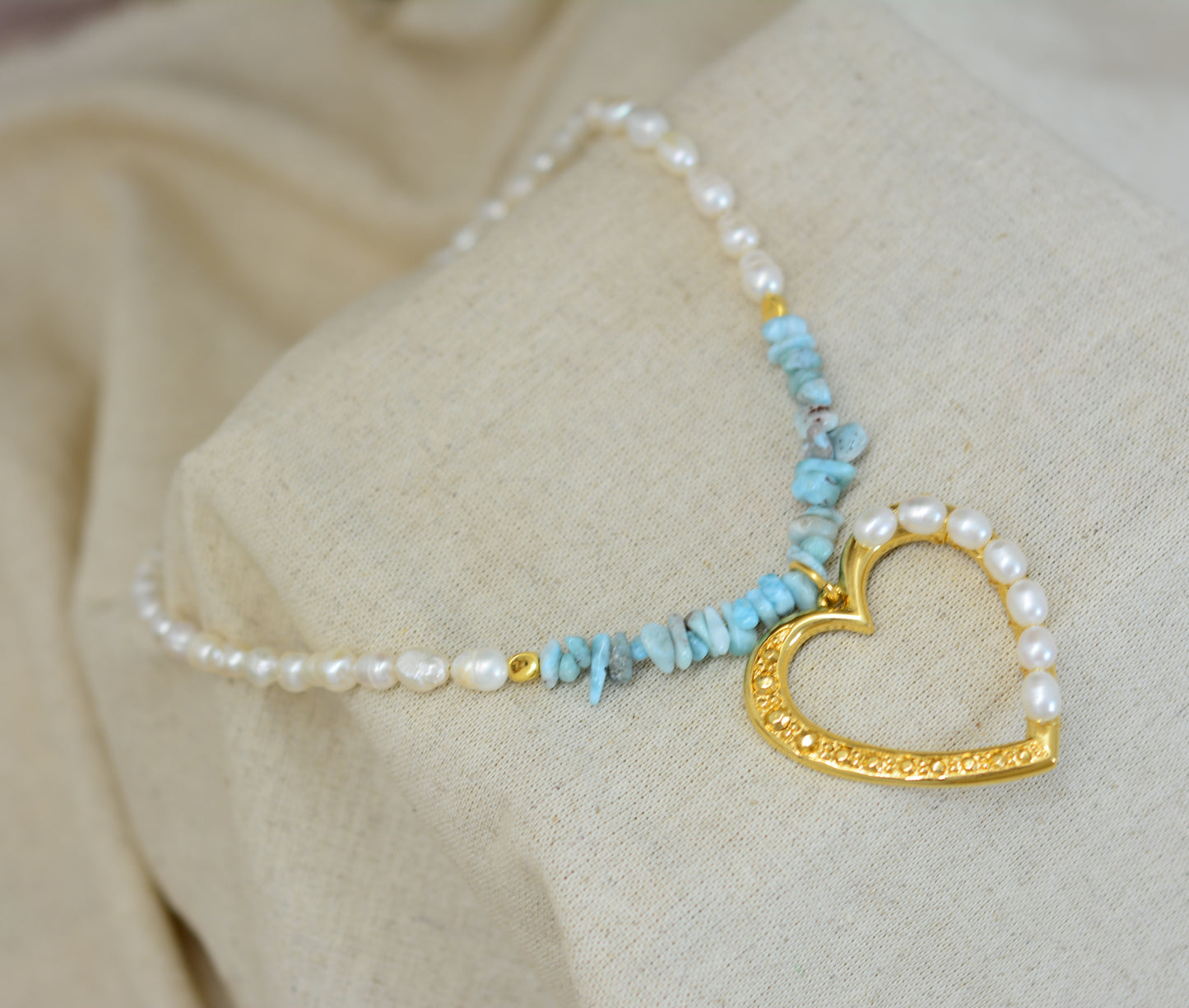 Collar larimar, corazón