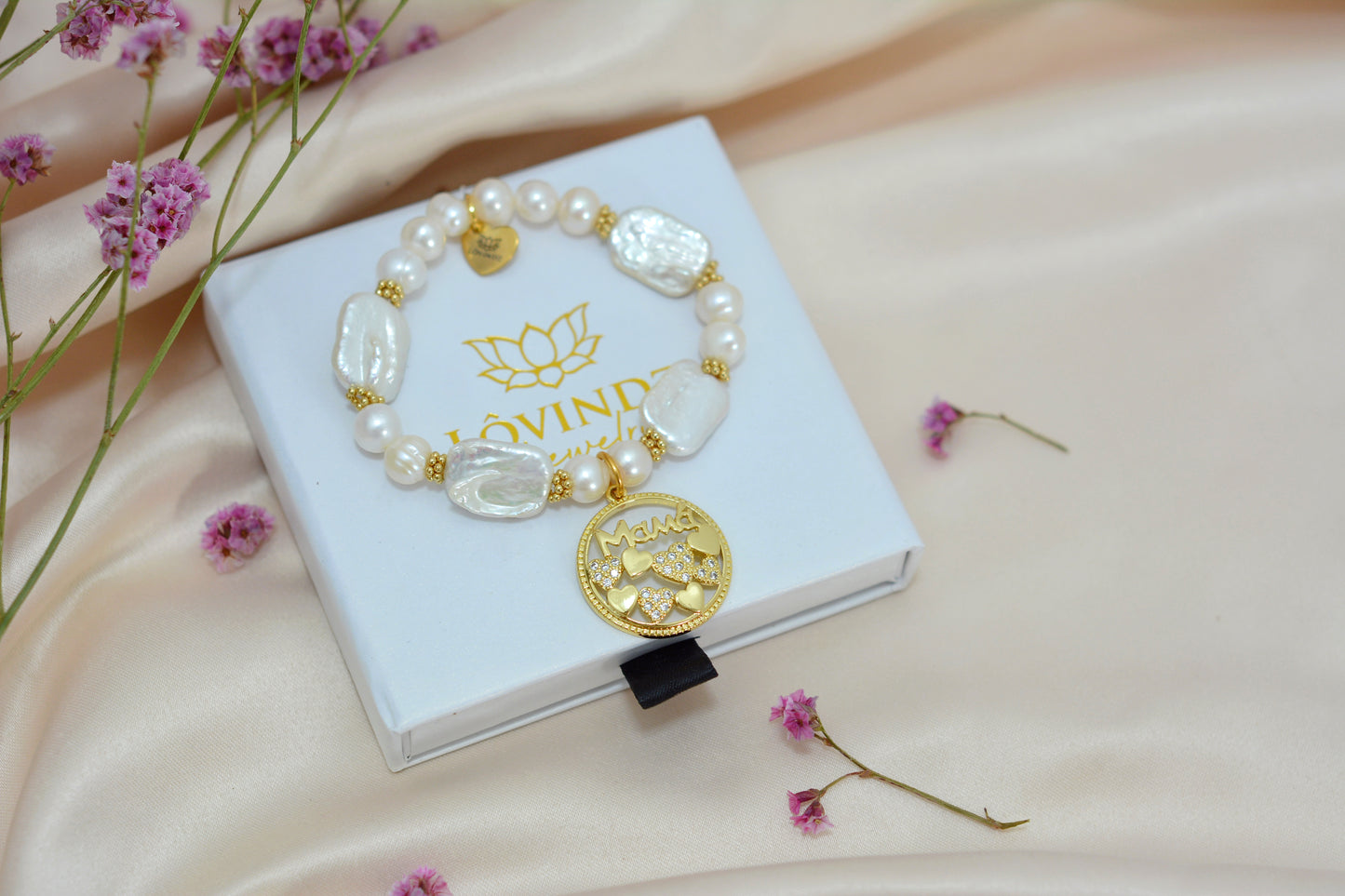 Pulsera mamá, perla Keshi