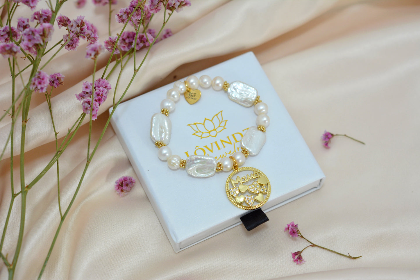 Pulsera mamá, perla Keshi