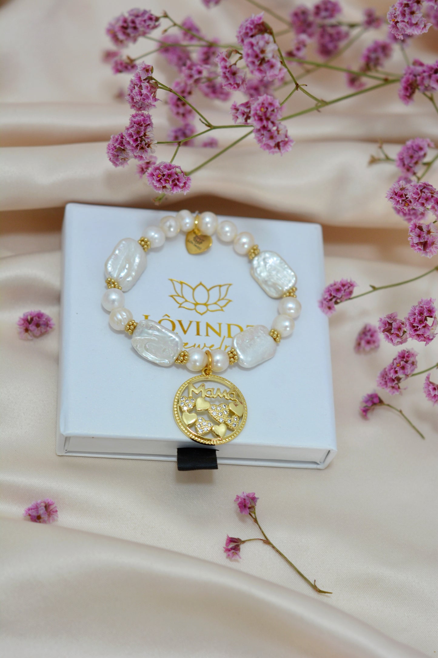 Pulsera mamá, perla Keshi