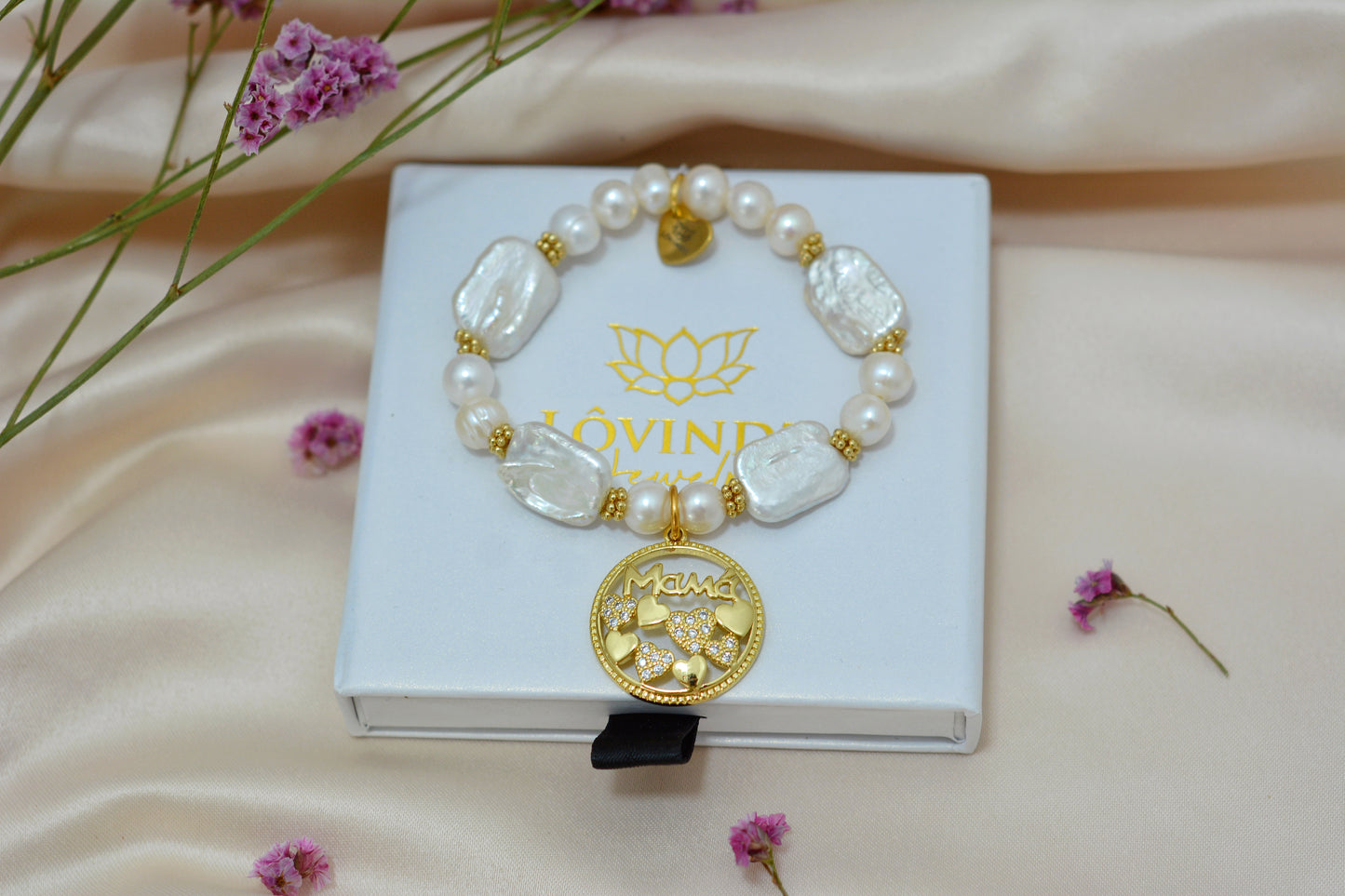 Pulsera mamá, perla Keshi