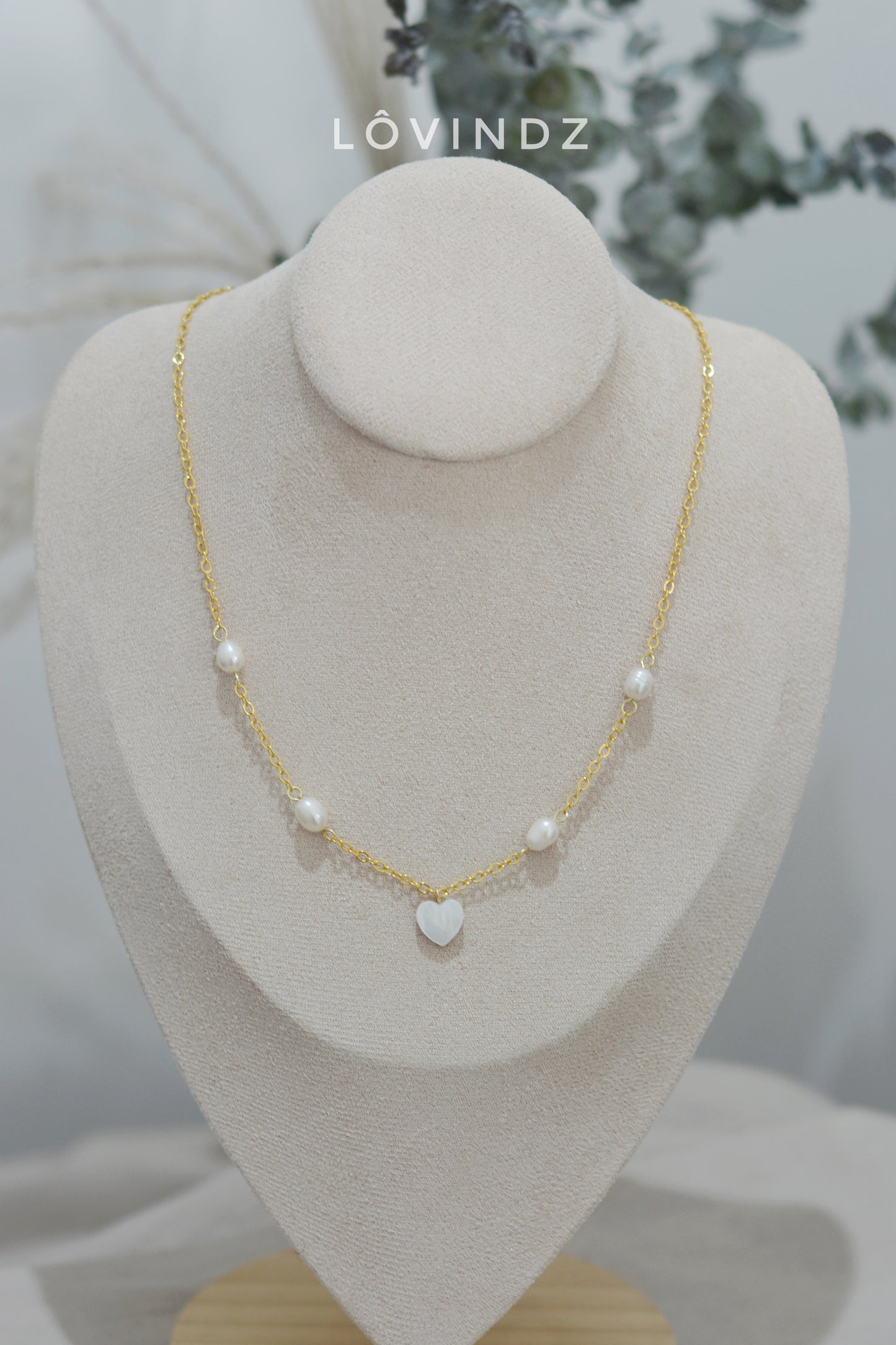 Cadena perla y corazón