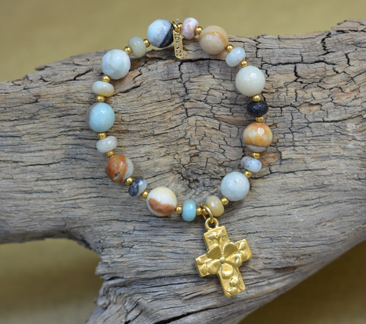 Pulsera cruz piedra amazonita