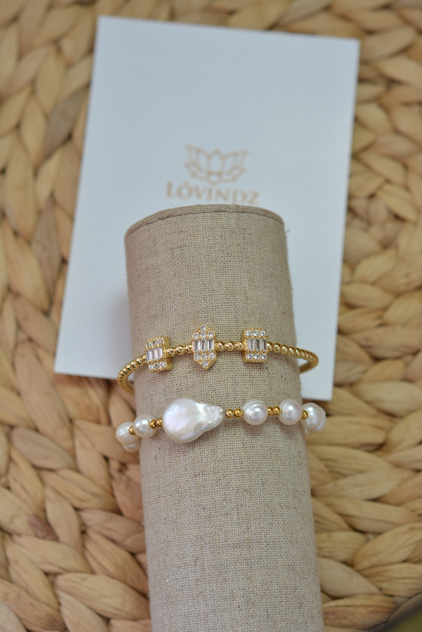 Juego de pulseras perla y zirconias