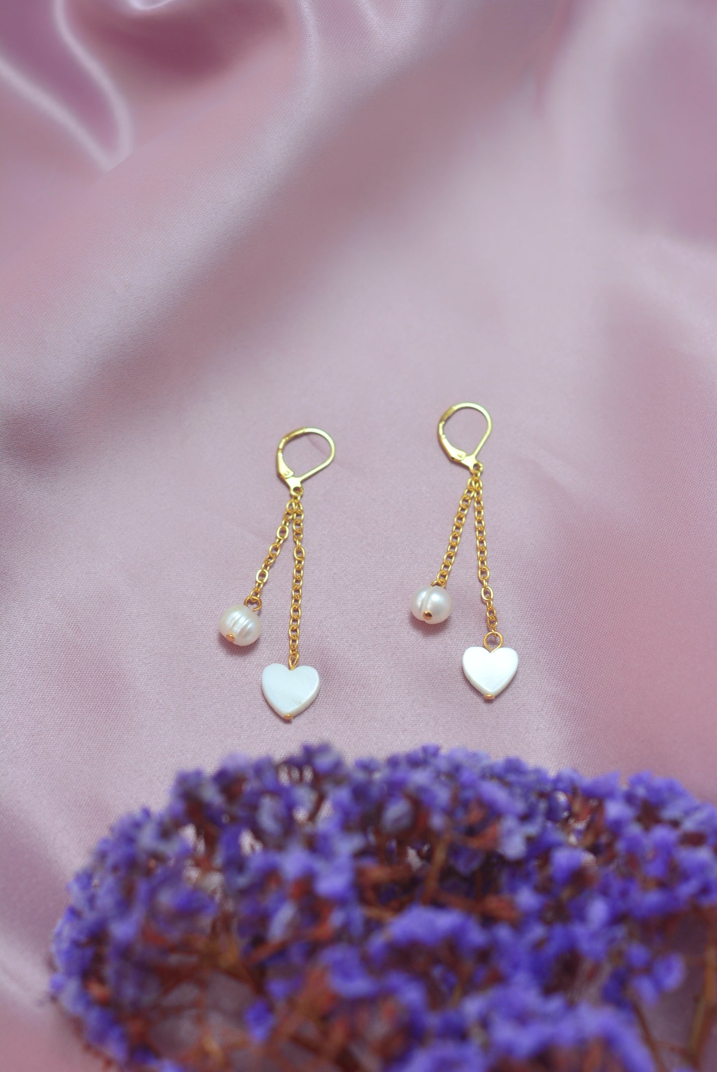 Aretes corazón y perla