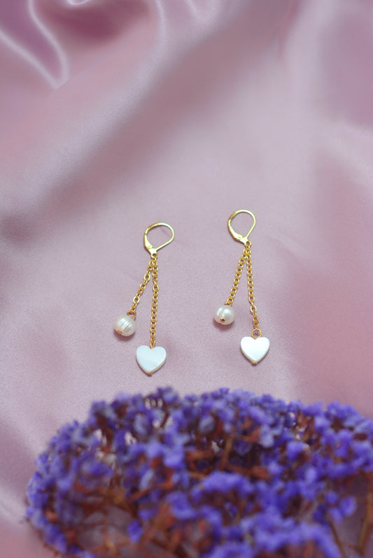 Aretes corazón y perla