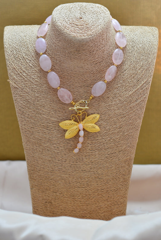 Collar cuarzo y libélula
